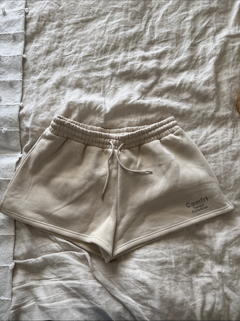 Women's Cream Athletic Lounge Shorts with Drawstring